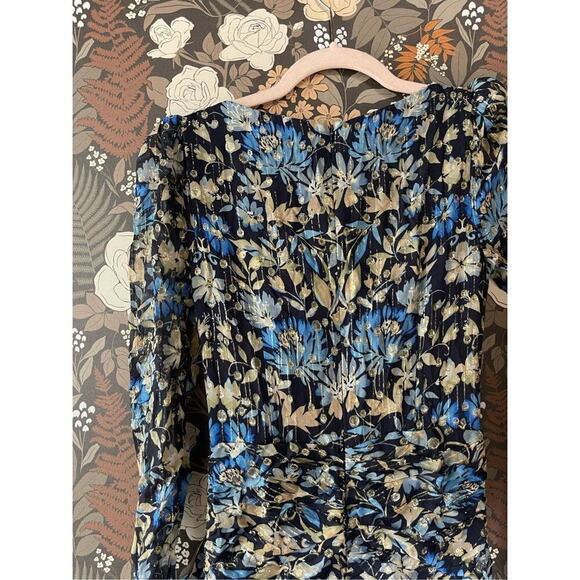 ML Monique Lhuillier Women's Ruched Floral Metallic Mini Sheath Dress Size 2 - Picture 4 of 10